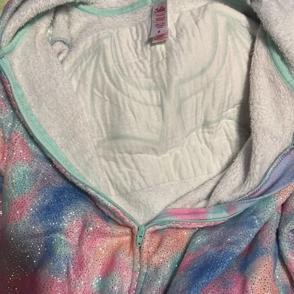 Justice Girls Tie Dye Sparkly Dragon Hooded Pajamas With Removable Tail 8